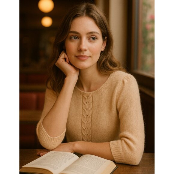 JJ Jones Silk Angora Wool Sweater Womens Sz M VTG Pastel Peach Feminine Romantic - Picture 1 of 12